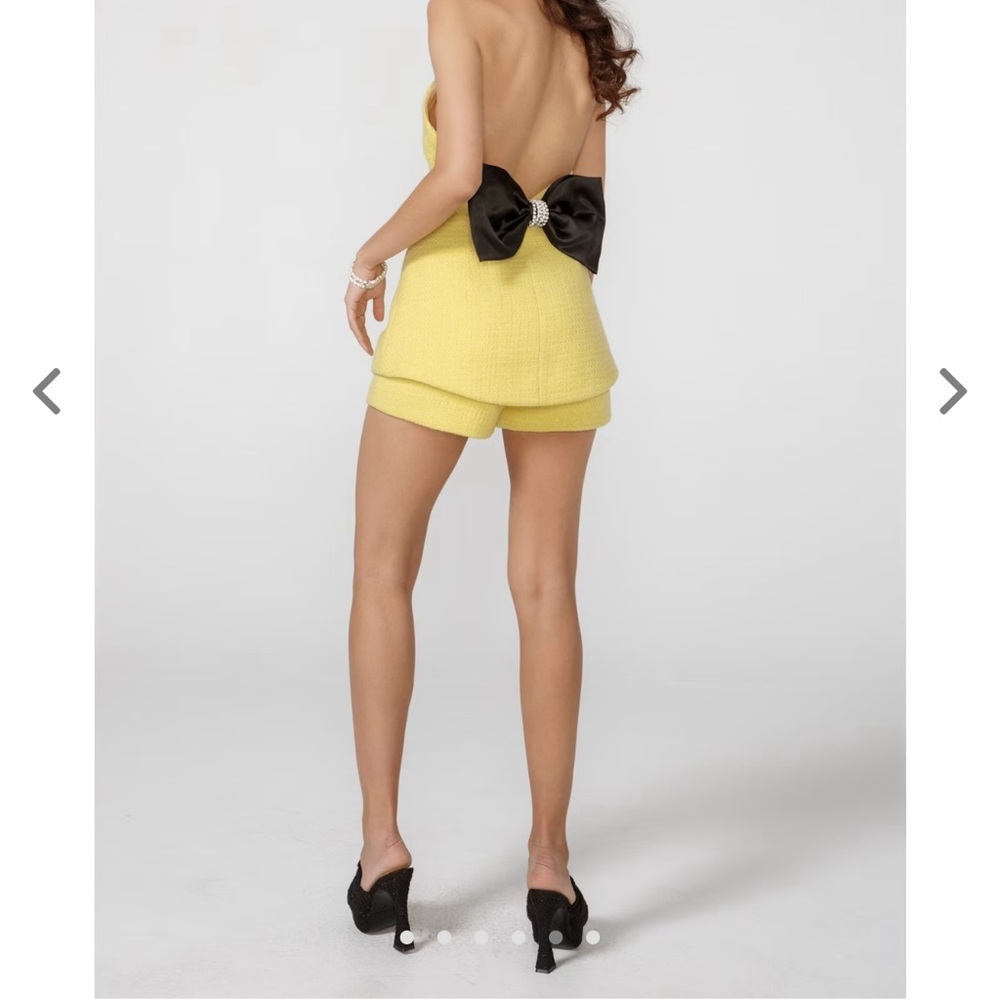 Nana Jacqueline Lemon Strapless Playsuit with Ebony Bow